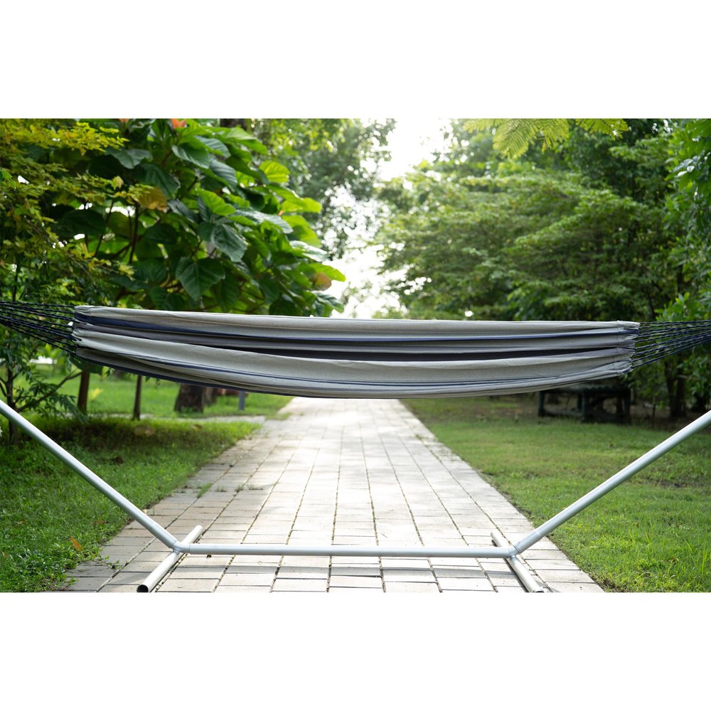 Gray Striped Single Spreader Bar Hammock - Outdoor Patio Hammock