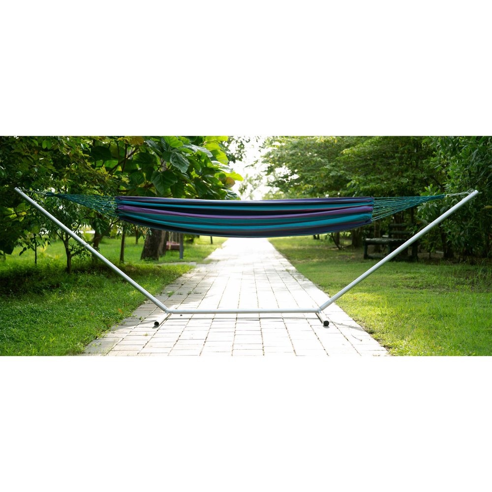 Blue & Purple Striped Single Spreader Bar Hammock - Outdoor Patio Hammock