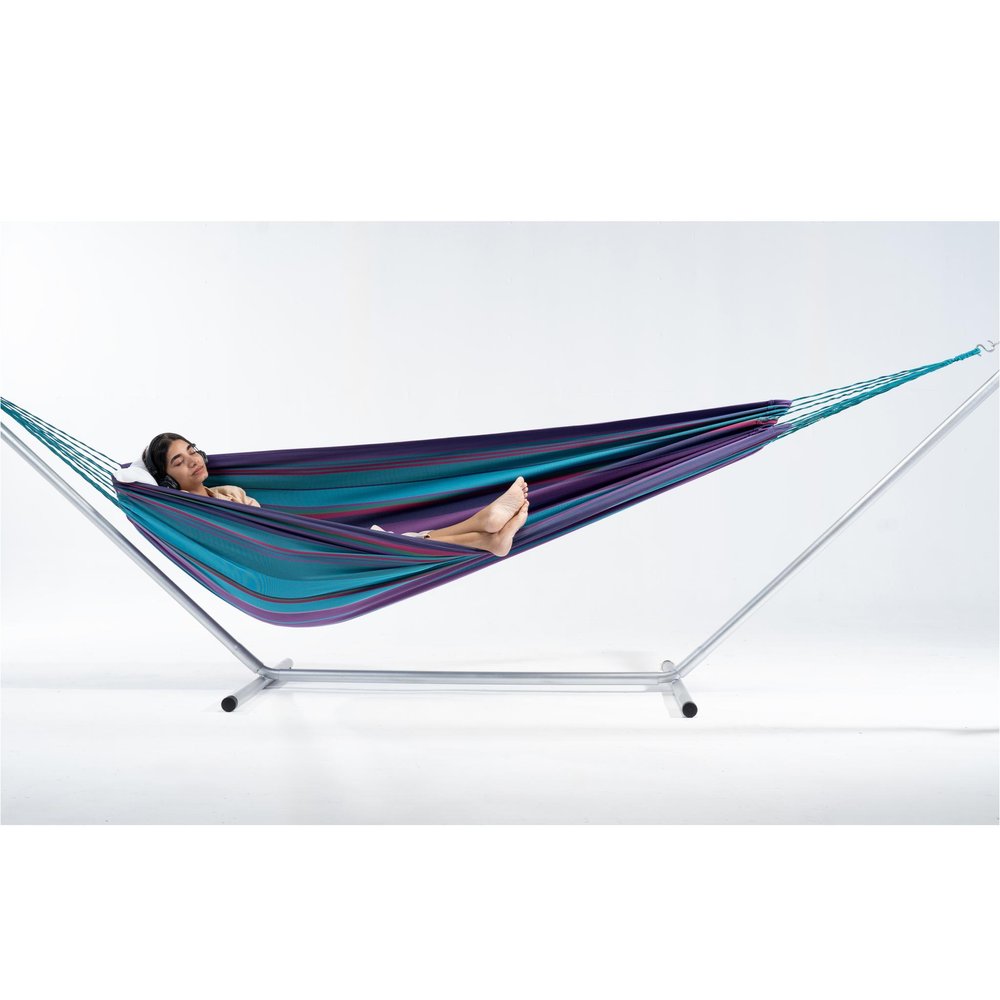 Blue & Purple Striped Single Spreader Bar Hammock - Outdoor Patio Hammock