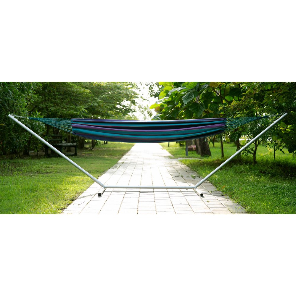 Blue & Purple Striped Single Spreader Bar Hammock - Outdoor Patio Hammock