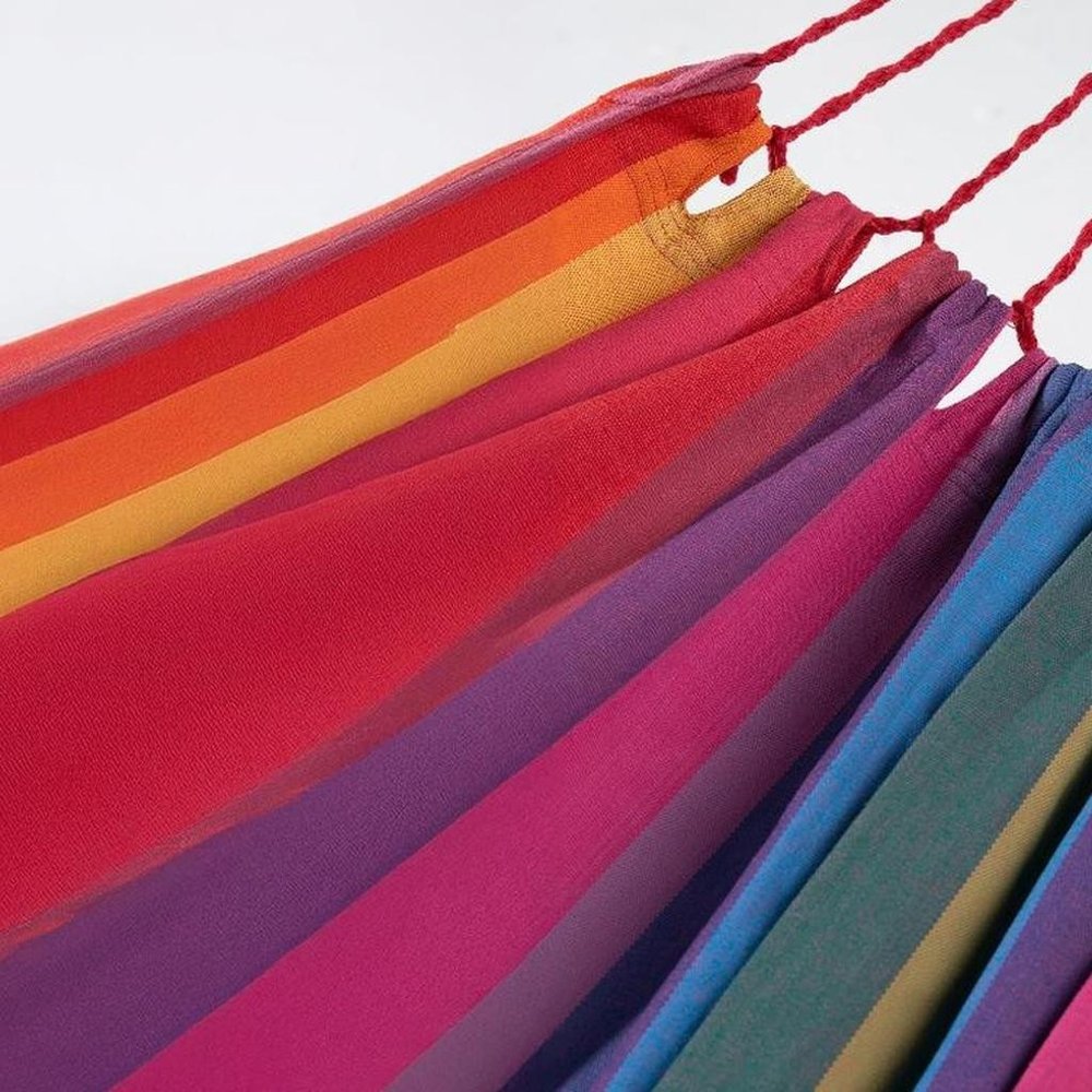 Pink Lavender Red & Yellow Striped Single Spreader Bar Hammock - Outdoor Patio Hammock