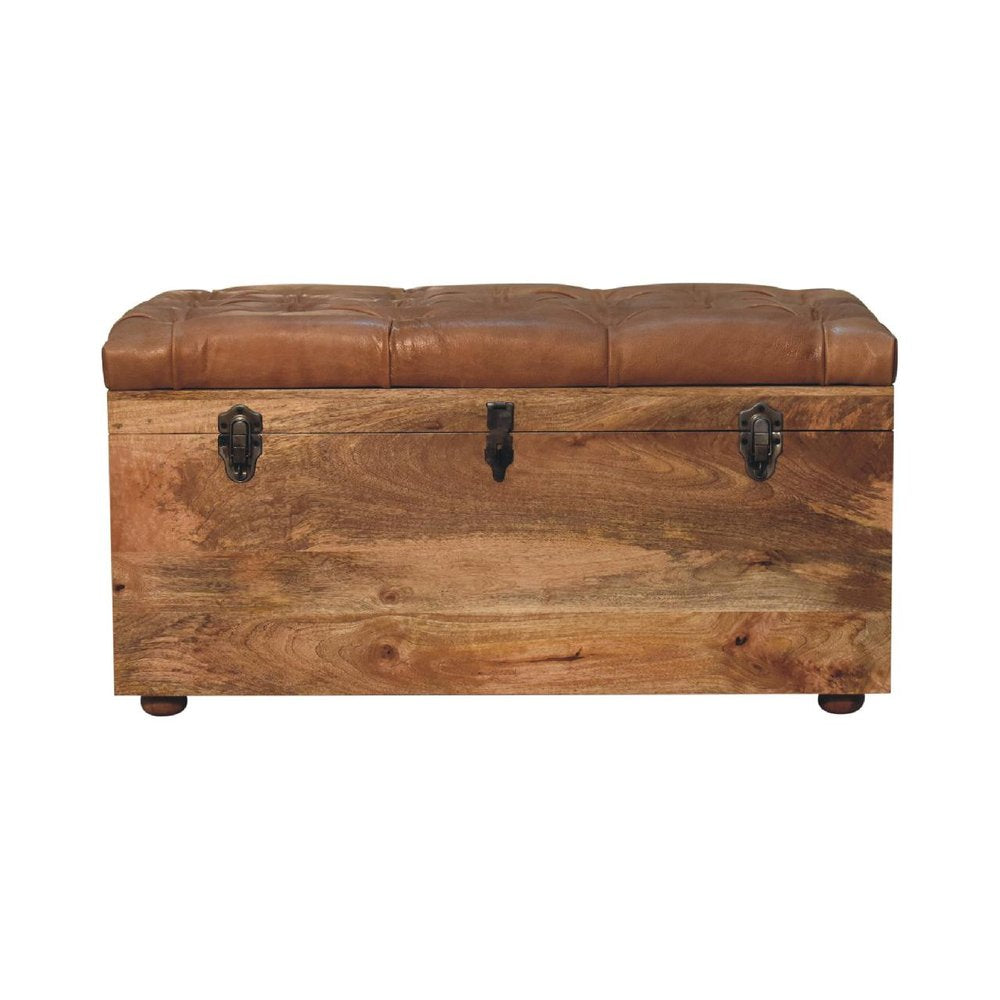 35" Brown Solid Wood Outdoor Deck Storage Bench