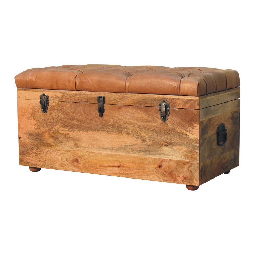 35" Brown Solid Wood Outdoor Deck Storage Bench