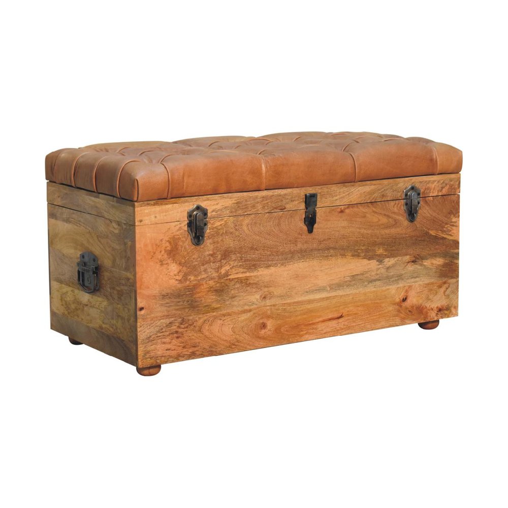 35" Brown Solid Wood Outdoor Deck Storage Bench