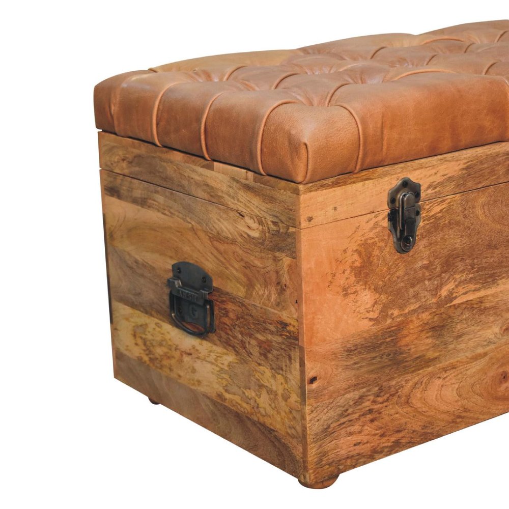 35" Brown Solid Wood Outdoor Deck Storage Bench