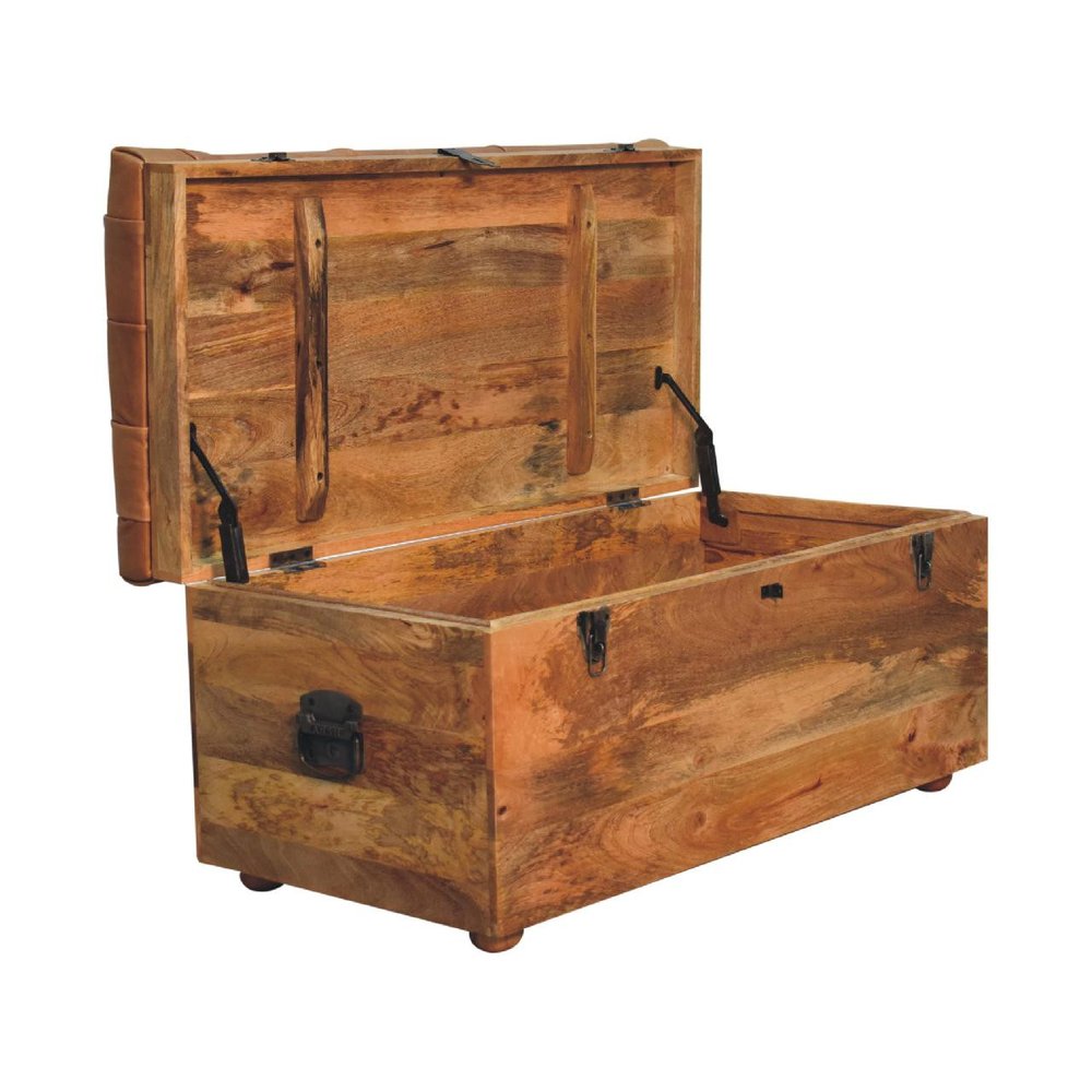 35" Brown Solid Wood Outdoor Deck Storage Bench