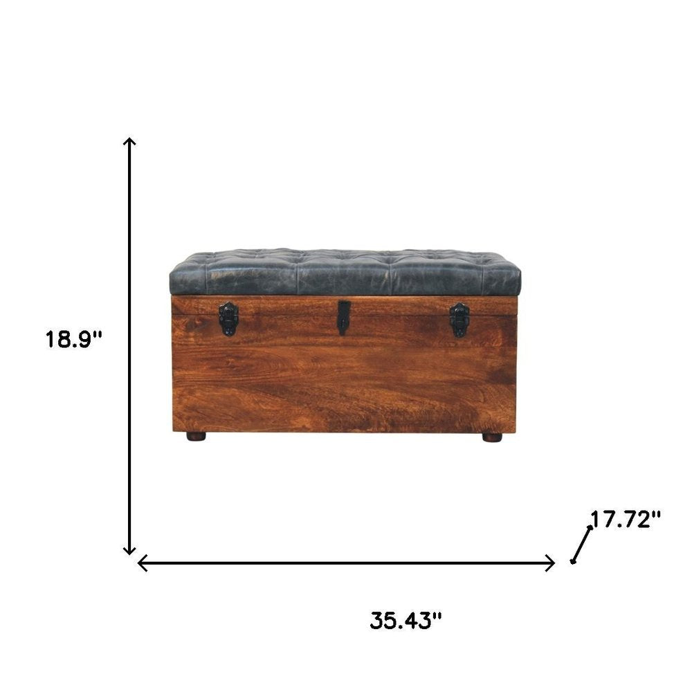 35" Brown Solid Wood Outdoor Deck Storage Bench