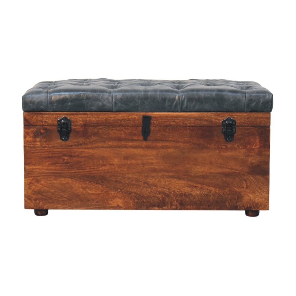 35" Brown Solid Wood Outdoor Deck Storage Bench