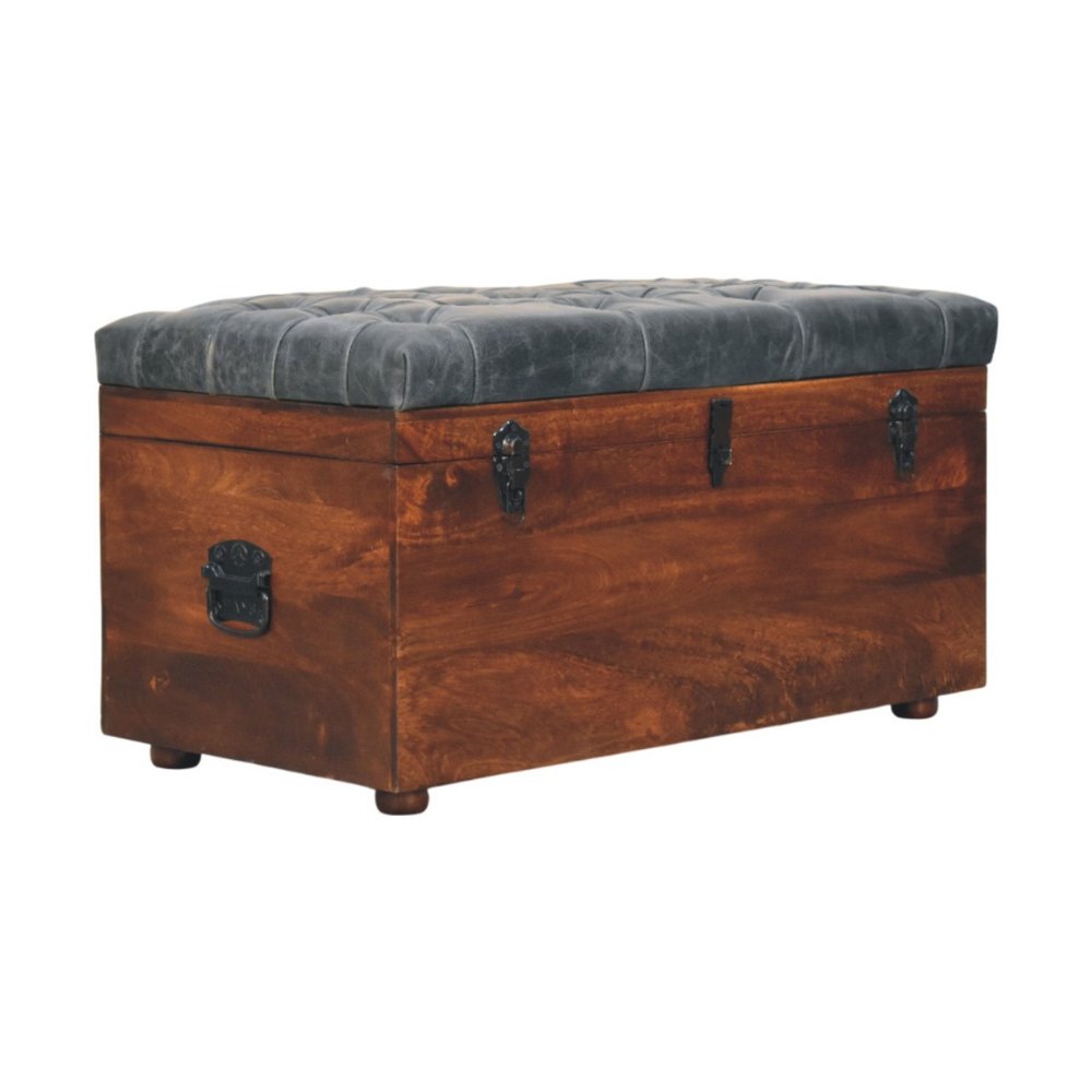 35" Brown Solid Wood Outdoor Deck Storage Bench