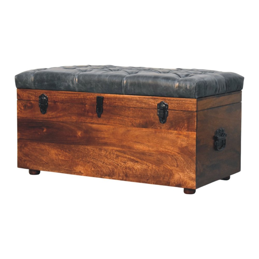35" Brown Solid Wood Outdoor Deck Storage Bench