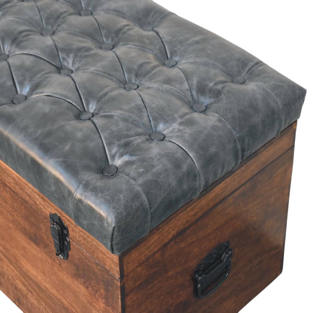 35" Brown Solid Wood Outdoor Deck Storage Bench