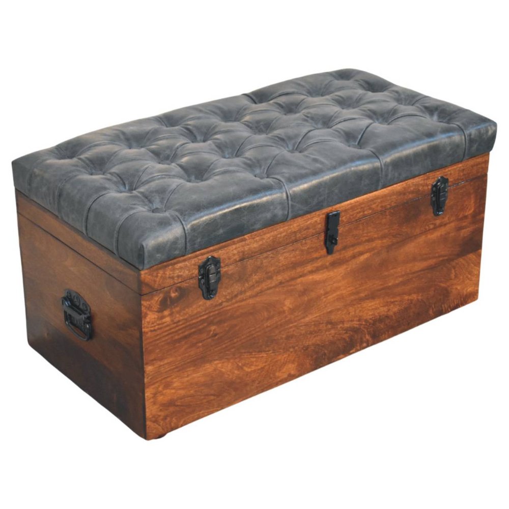 35" Brown Solid Wood Outdoor Deck Storage Bench