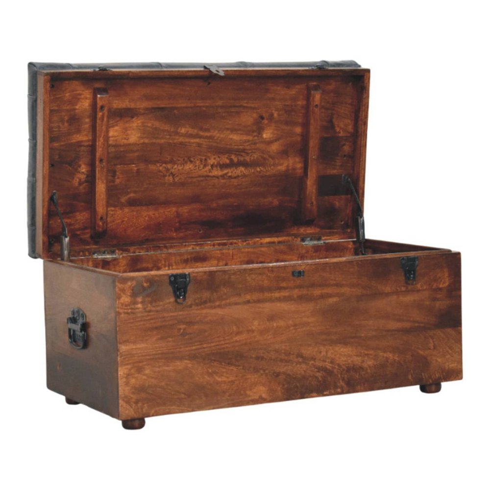 35" Brown Solid Wood Outdoor Deck Storage Bench