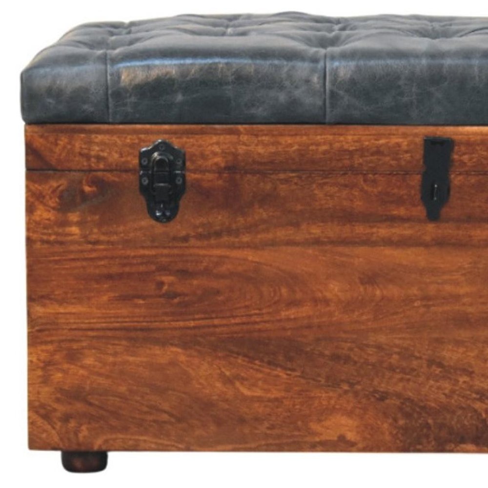 35" Brown Solid Wood Outdoor Deck Storage Bench