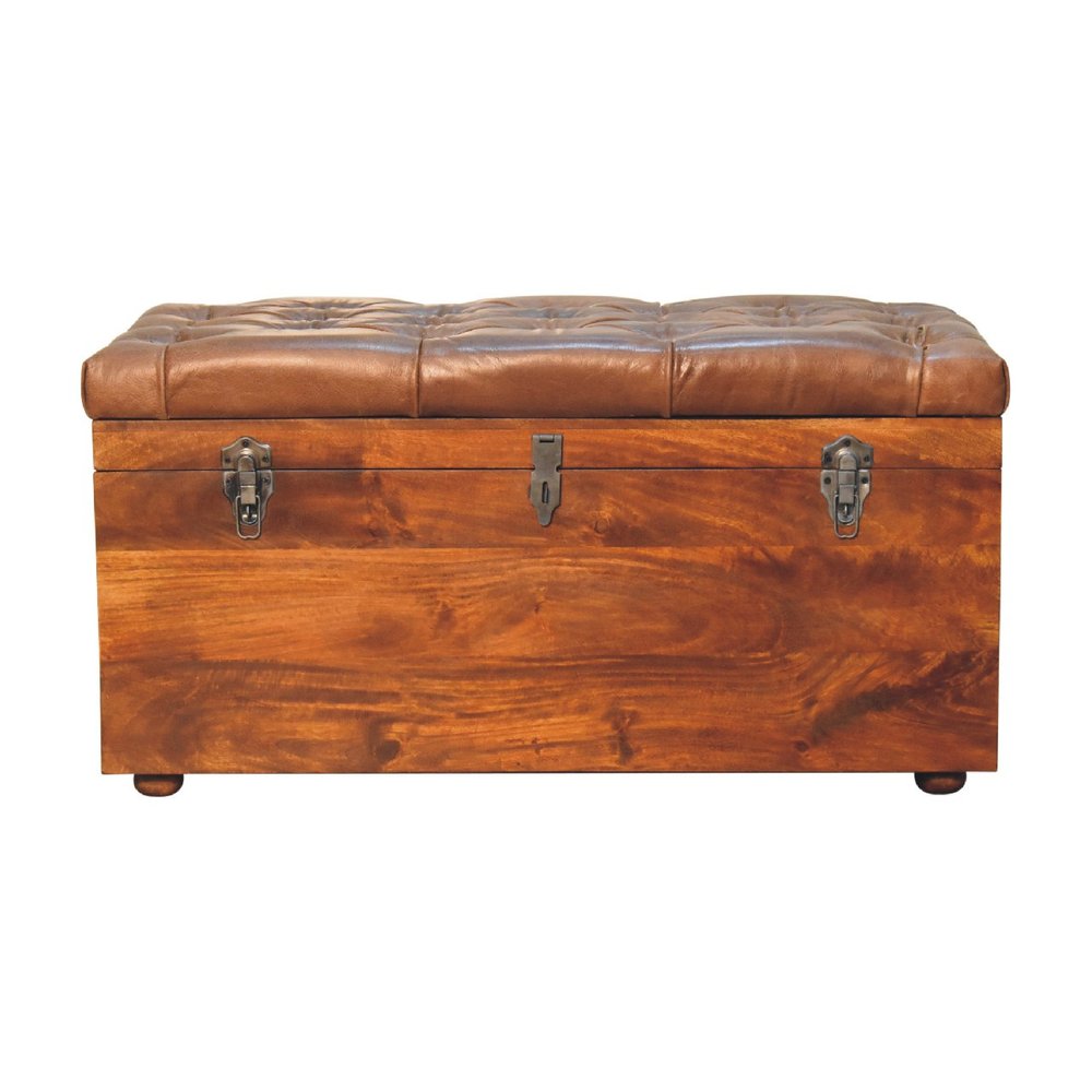 35" Brown Solid Wood Outdoor Deck Storage Bench