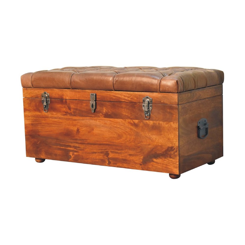 35" Brown Solid Wood Outdoor Deck Storage Bench