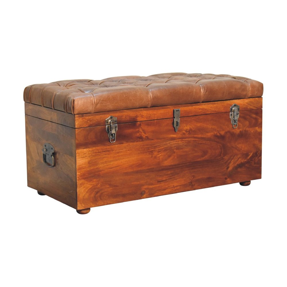 35" Brown Solid Wood Outdoor Deck Storage Bench