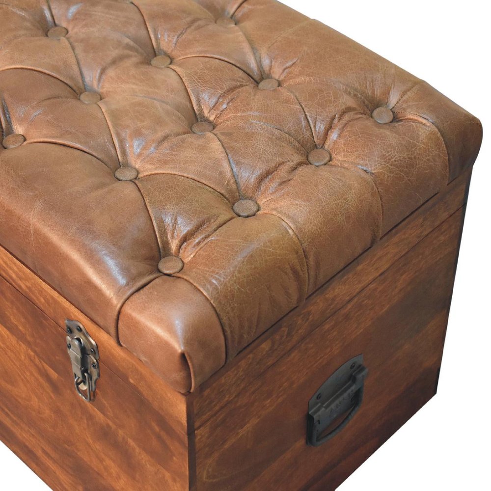 35" Brown Solid Wood Outdoor Deck Storage Bench