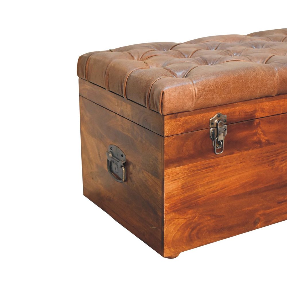 35" Brown Solid Wood Outdoor Deck Storage Bench
