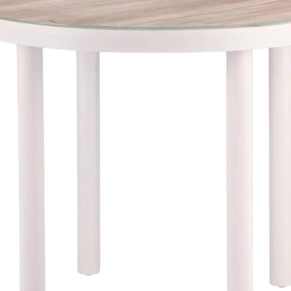 36" Natural and White Glass Wood and Aluminum Round Outdoor Patio Dining Table