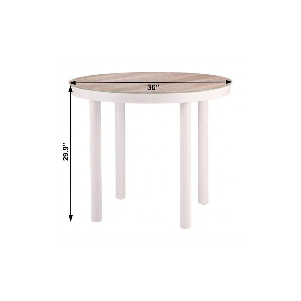 36" Natural and White Glass Wood and Aluminum Round Outdoor Patio Dining Table