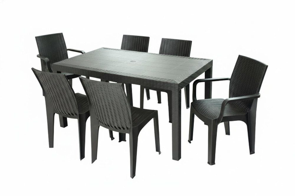 7-Piece Brown Plastic Outdoor Patio Conversation Set with Table