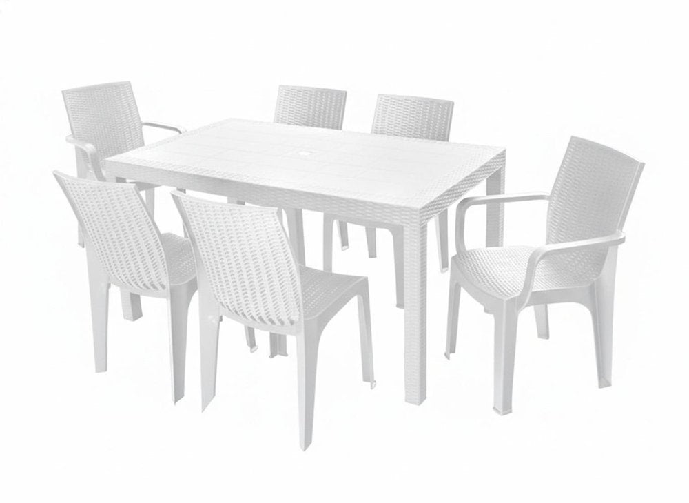 7-Piece White Plastic Outdoor Patio Conversation Set with Table