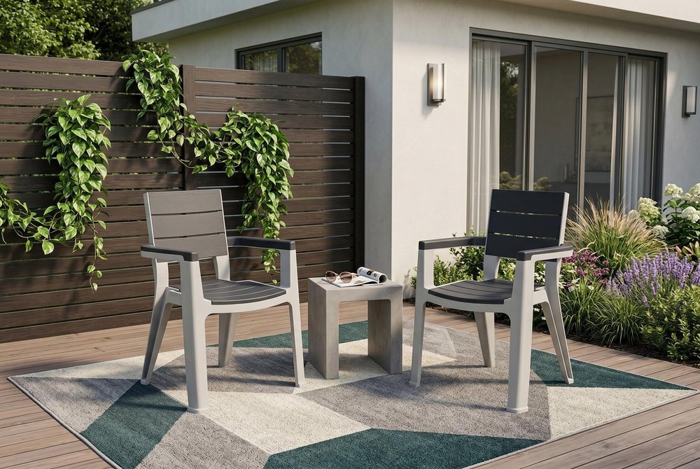 9-Piece Gray Plastic Outdoor Patio Conversation Set with Table