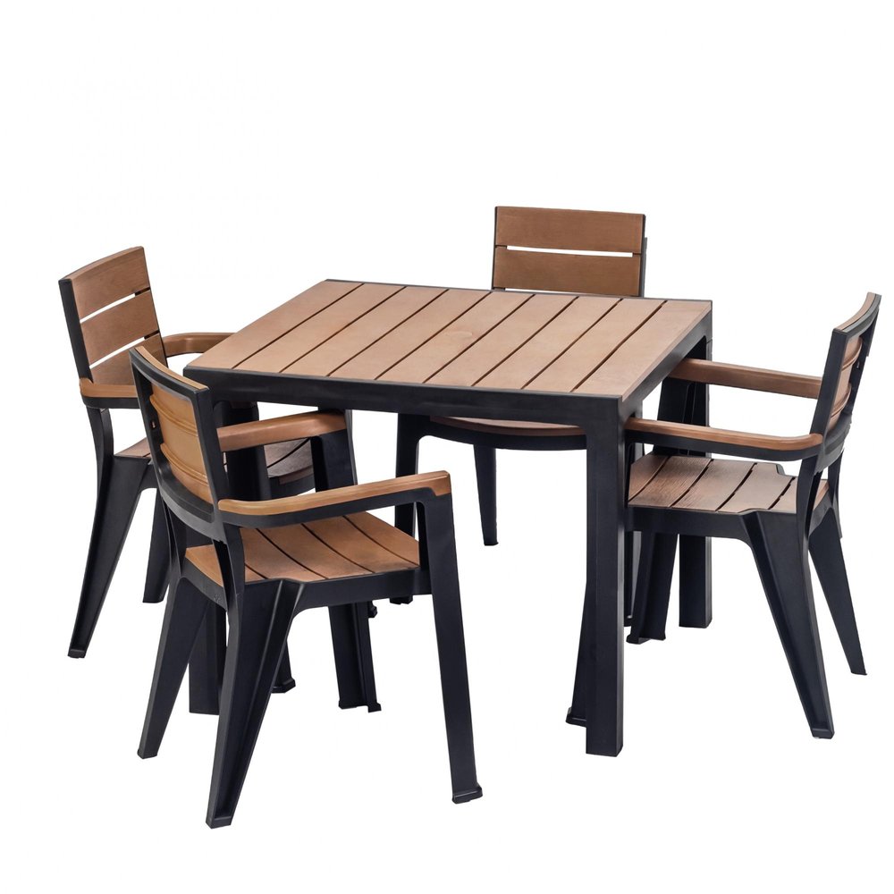 5-Piece Black Plastic Outdoor Patio Conversation Set with Table