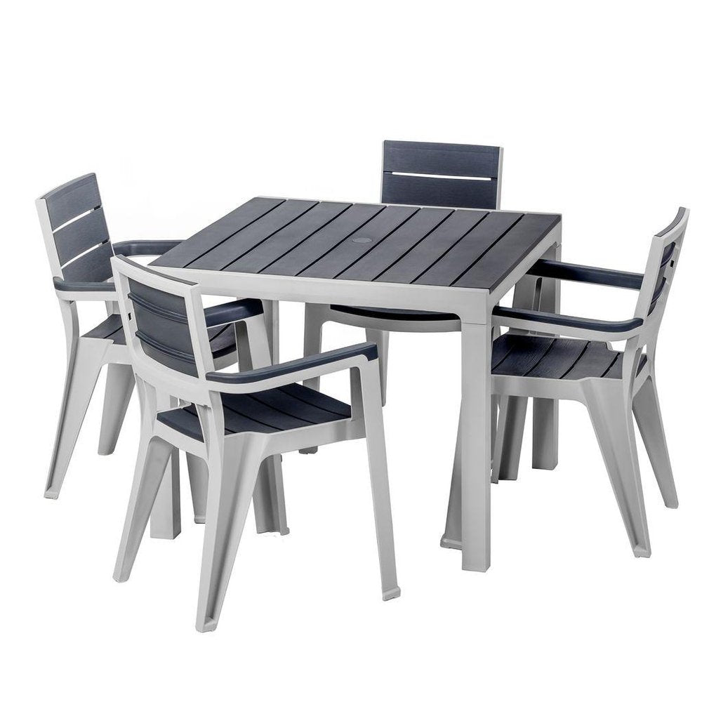 5-Piece Gray Plastic Outdoor Patio Conversation Set with Table