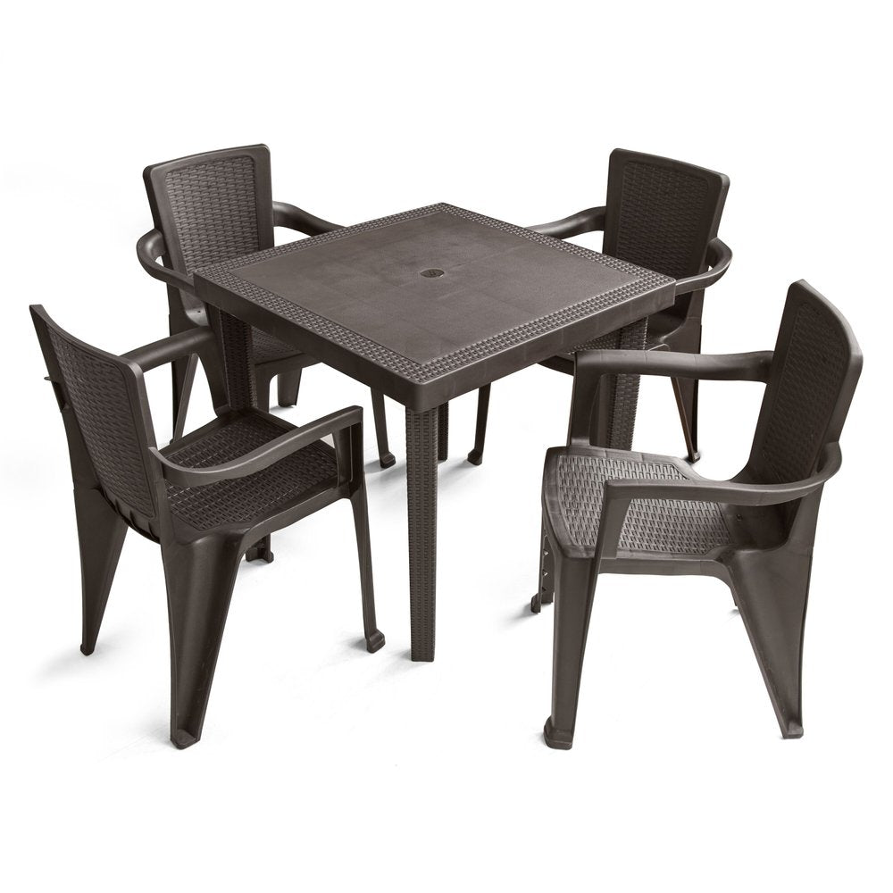 5-Piece Brown Plastic Outdoor Patio Conversation Set with Table