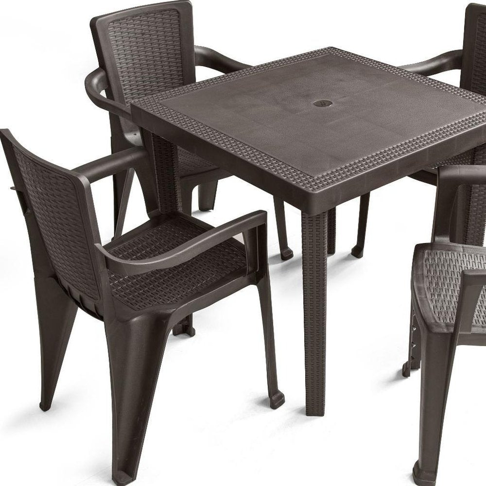 5-Piece Brown Plastic Outdoor Patio Conversation Set with Table
