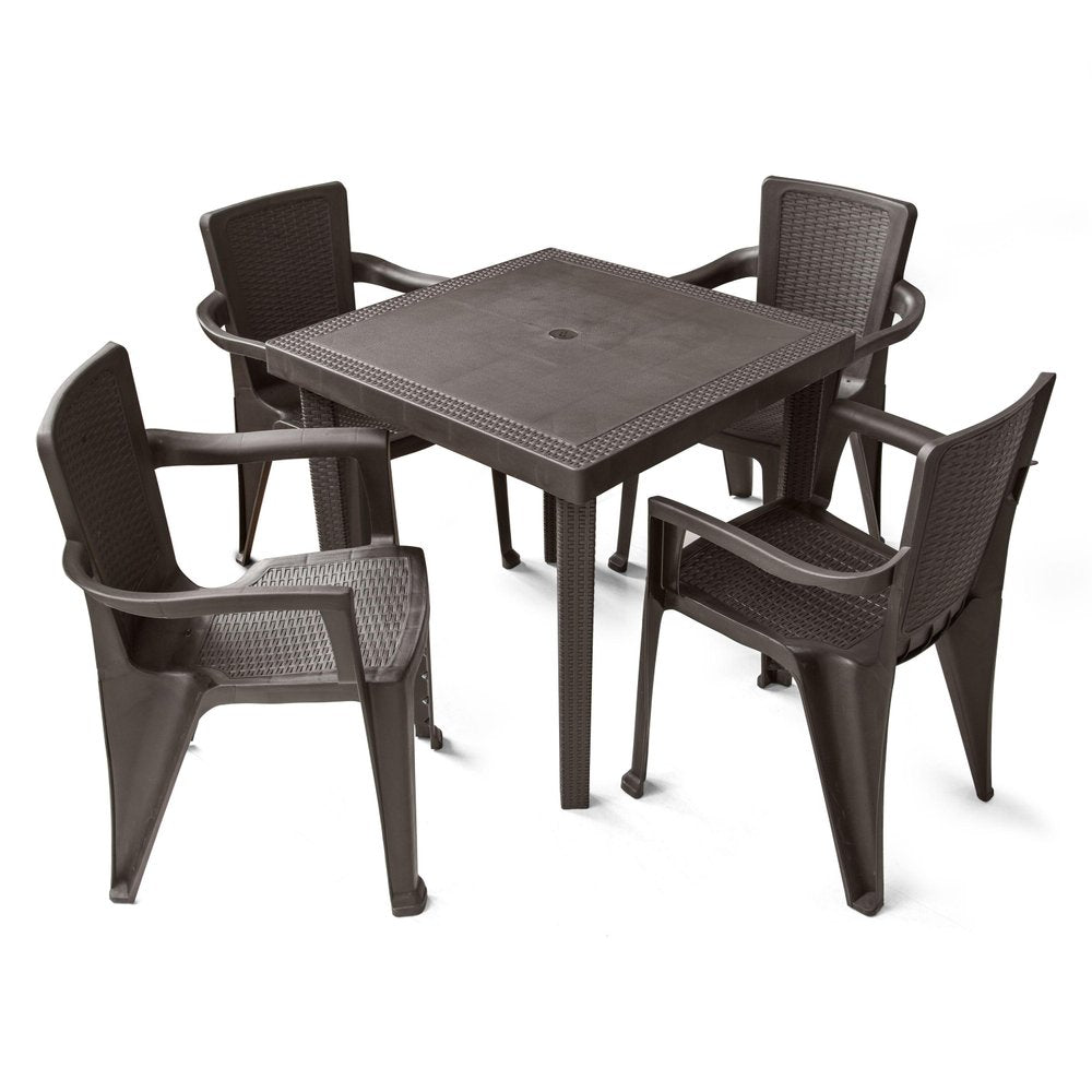 5-Piece Brown Plastic Outdoor Patio Conversation Set with Table