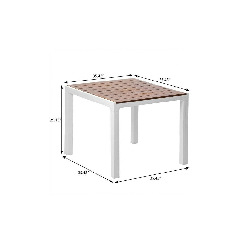 35" White Heavy-Duty Plastic Square Outdoor Patio Dining Table with Umbrella Hole