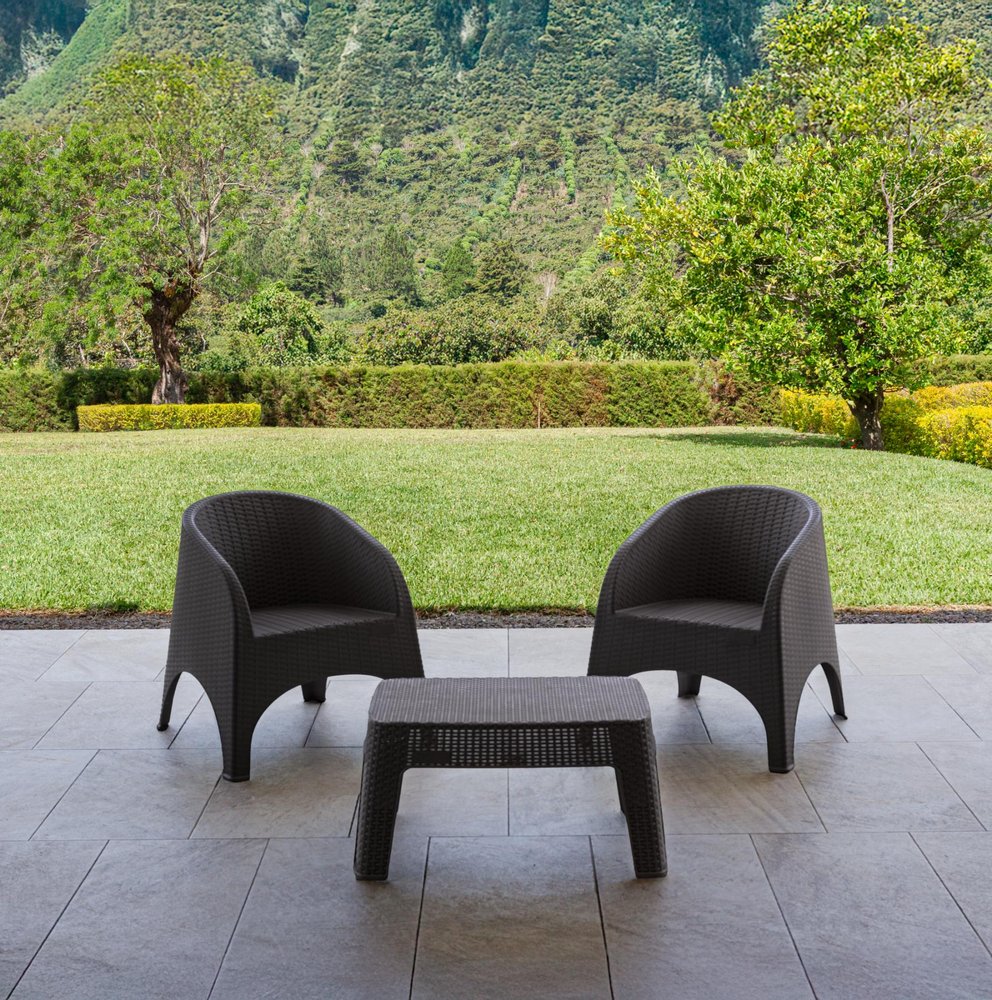 3-Piece Espresso Plastic 2-Person Outdoor Patio Conversation Set with Table