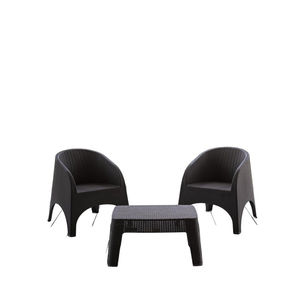 3-Piece Espresso Plastic 2-Person Outdoor Patio Conversation Set with Table