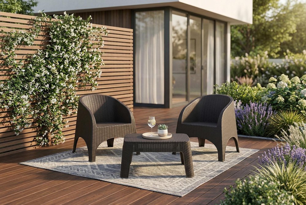 3-Piece Espresso Plastic 2-Person Outdoor Patio Conversation Set with Table
