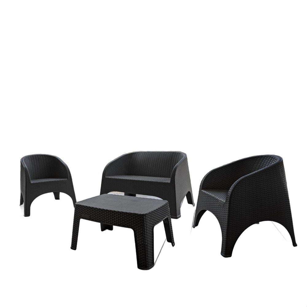 4-Piece Espresso Plastic Outdoor Patio Conversation Set with Table