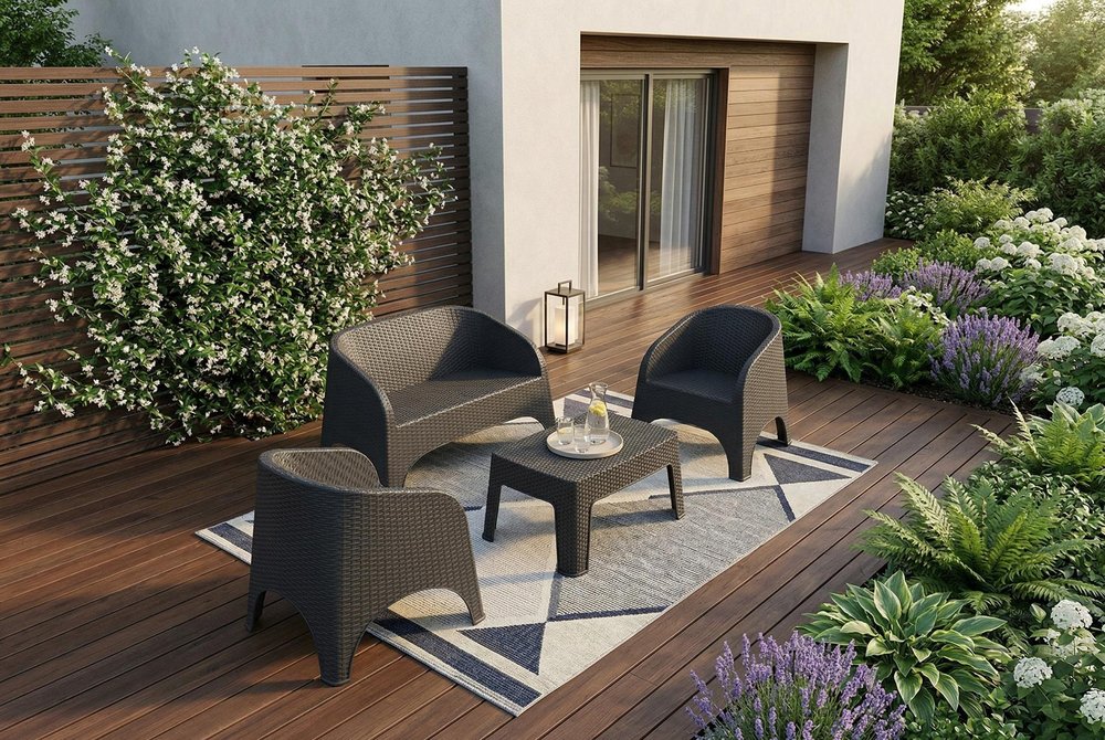 4-Piece Espresso Plastic Outdoor Patio Conversation Set with Table