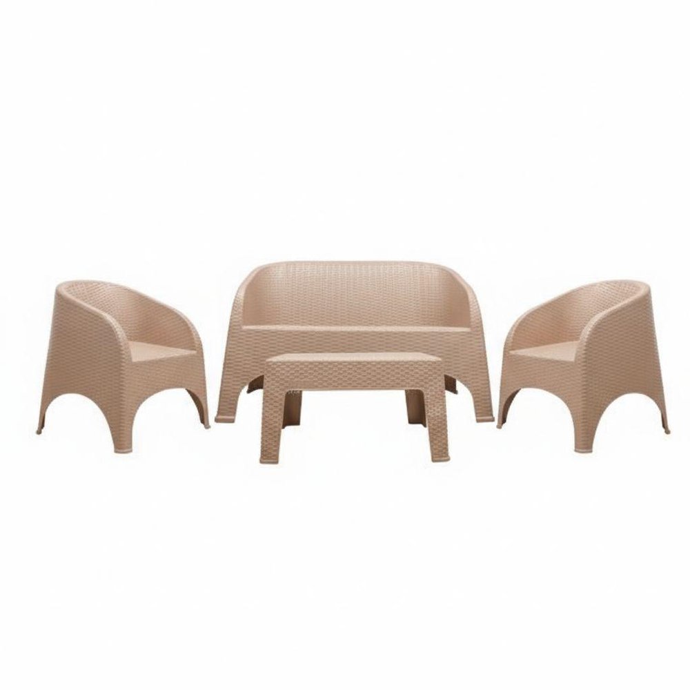 4-Piece Taupe Plastic Outdoor Patio Conversation Set with Table