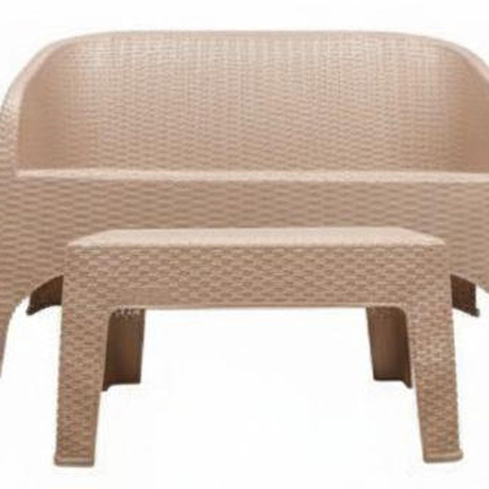 4-Piece Taupe Plastic Outdoor Patio Conversation Set with Table