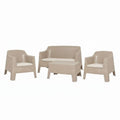 4-Piece Taupe and Beige Plastic Upholstered Cushions Outdoor Patio Conversation Set with Table