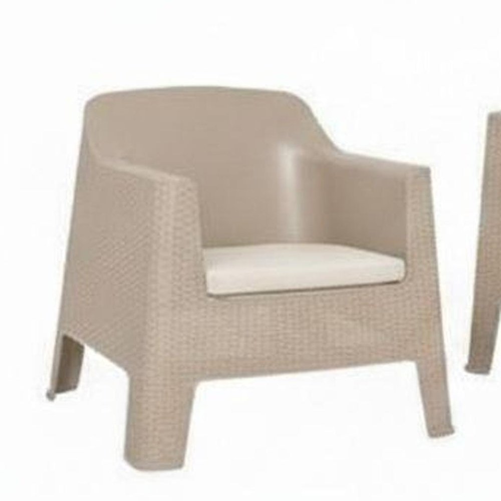 4-Piece Taupe and Beige Plastic Upholstered Cushions Outdoor Patio Conversation Set with Table