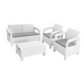 4-Piece White and Beige Plastic Upholstered Cushions Outdoor Patio Conversation Set with Table