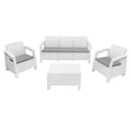 4-Piece White and Beige Plastic Upholstered Cushions Outdoor Patio Conversation Set with Table