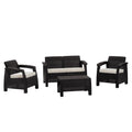 4-Piece Espresso and Beige Plastic Upholstered Cushions Outdoor Patio Conversation Set with Table