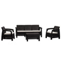4-Piece Espresso and Beige Plastic Upholstered Cushions Outdoor Patio Conversation Set with Table