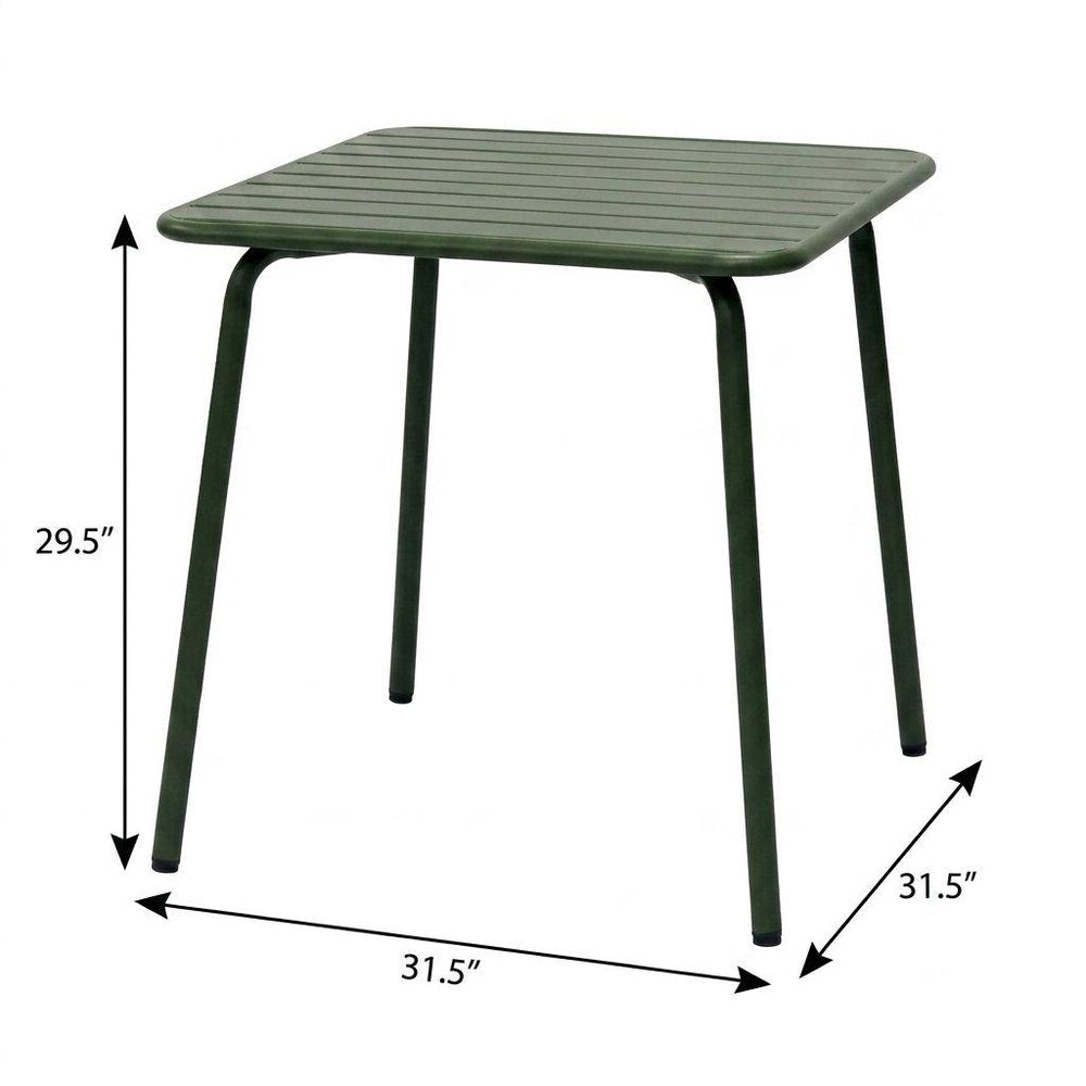 32" Dark Green Steel Square Outdoor Patio Dining Table