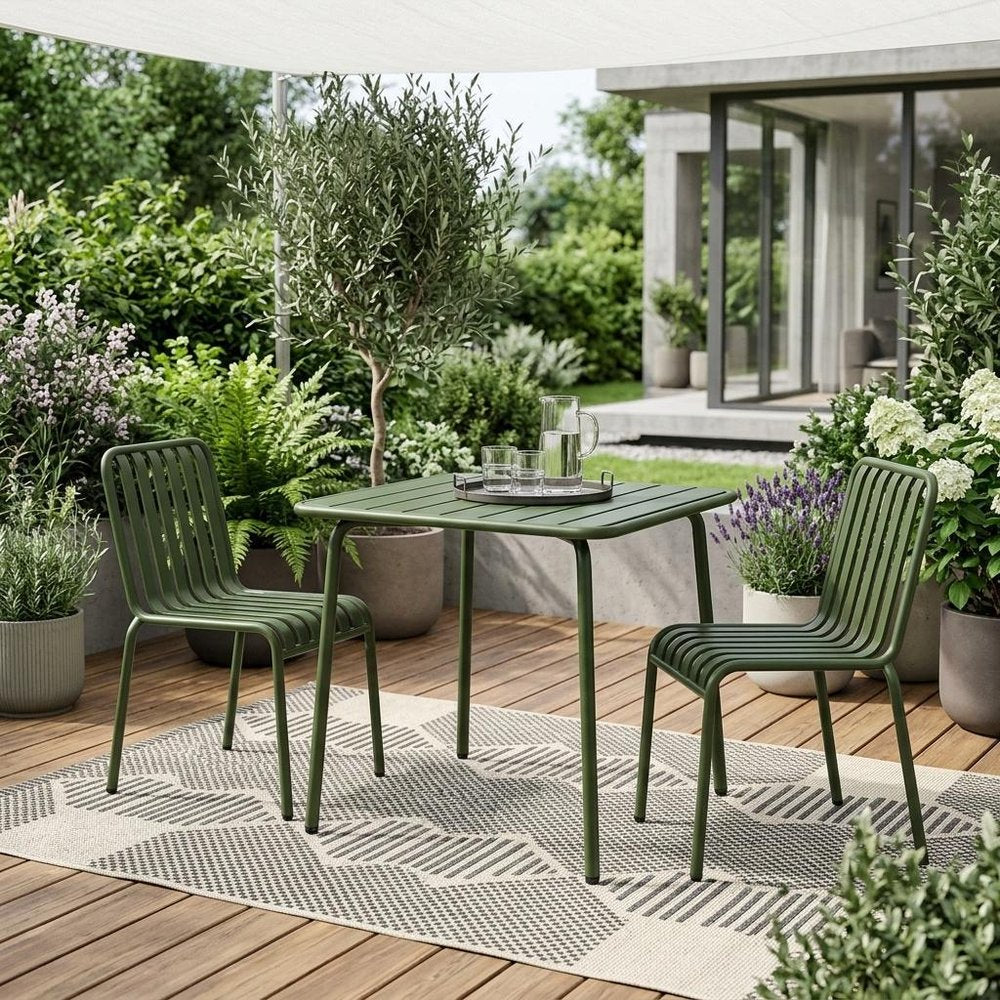 32" Dark Green Steel Square Outdoor Patio Dining Table