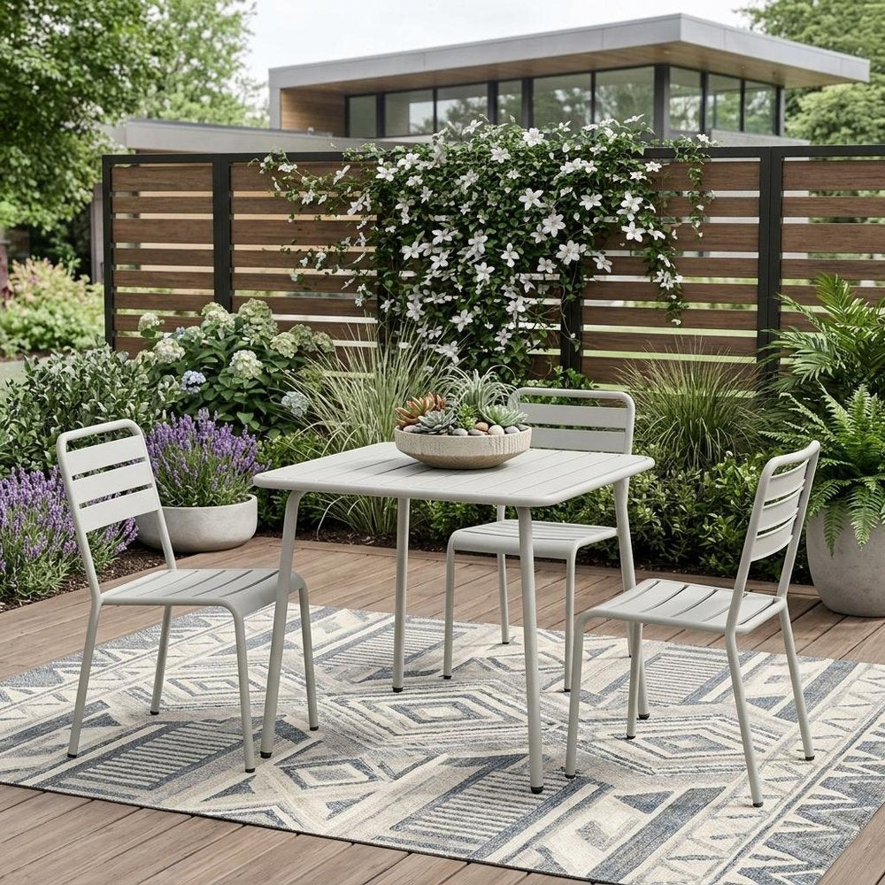 32" Gray Steel Square Outdoor Patio Dining Table